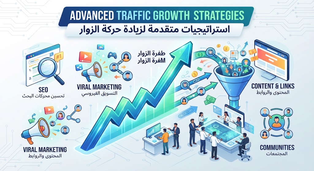 الدليل المتقدم لزيادة الزوار: تحسين محركات البحث والتسويق الفيروسي لمضاعفة أرباح موقعك